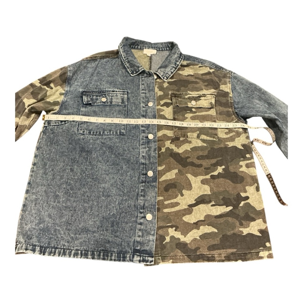ODDY Oversized Mixed Medium Denim & Camo Shacket Jacket 2XL Button Front Pockets - Picture 3 of 8